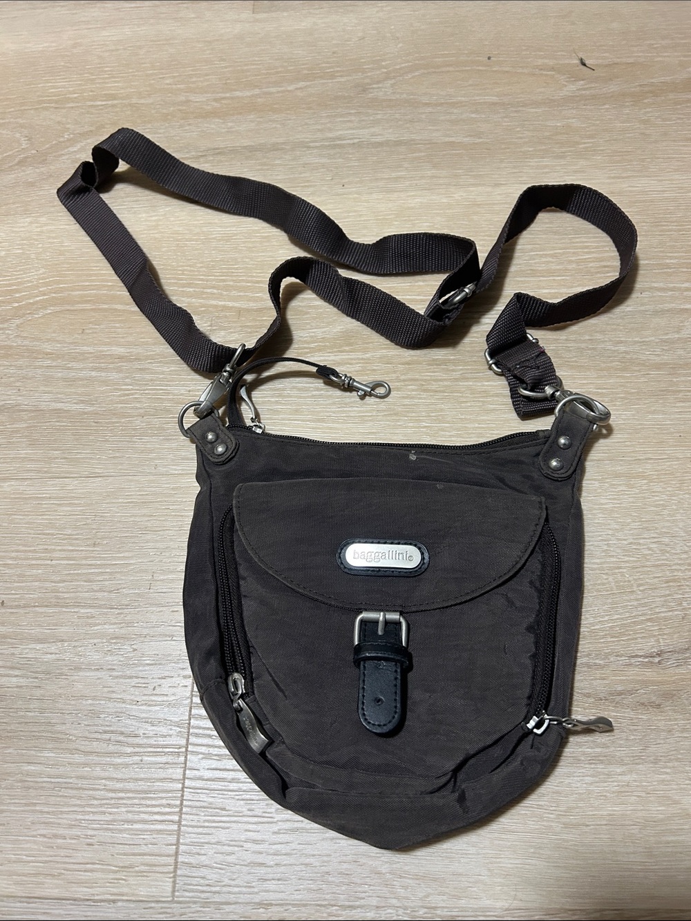 Baggallini Dark Brown Crossbody Bag with Front Buckle